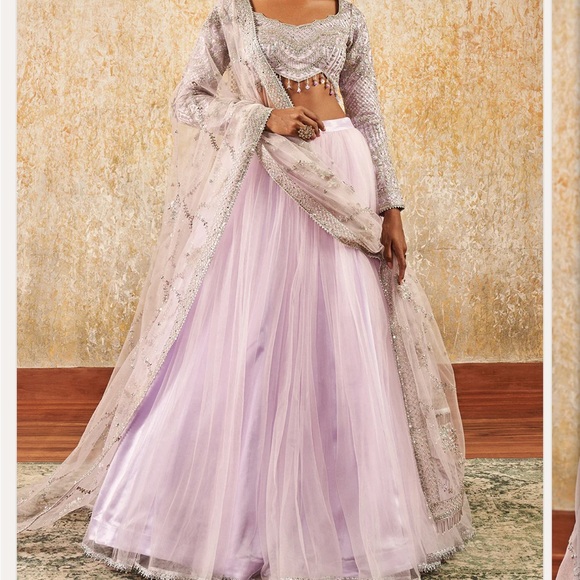 Elegant Lavender Lehenga with Silver Embellishments - Picture 1 of 3